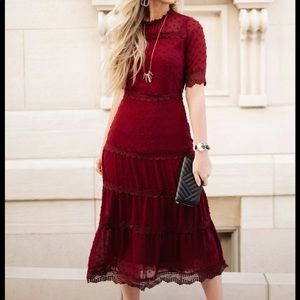 Bohme Burgundy Lace Midi Dress